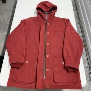 Vintage L.L.Bean Hooded Parka flannel insulated Jacket Red Workwear Field Coat